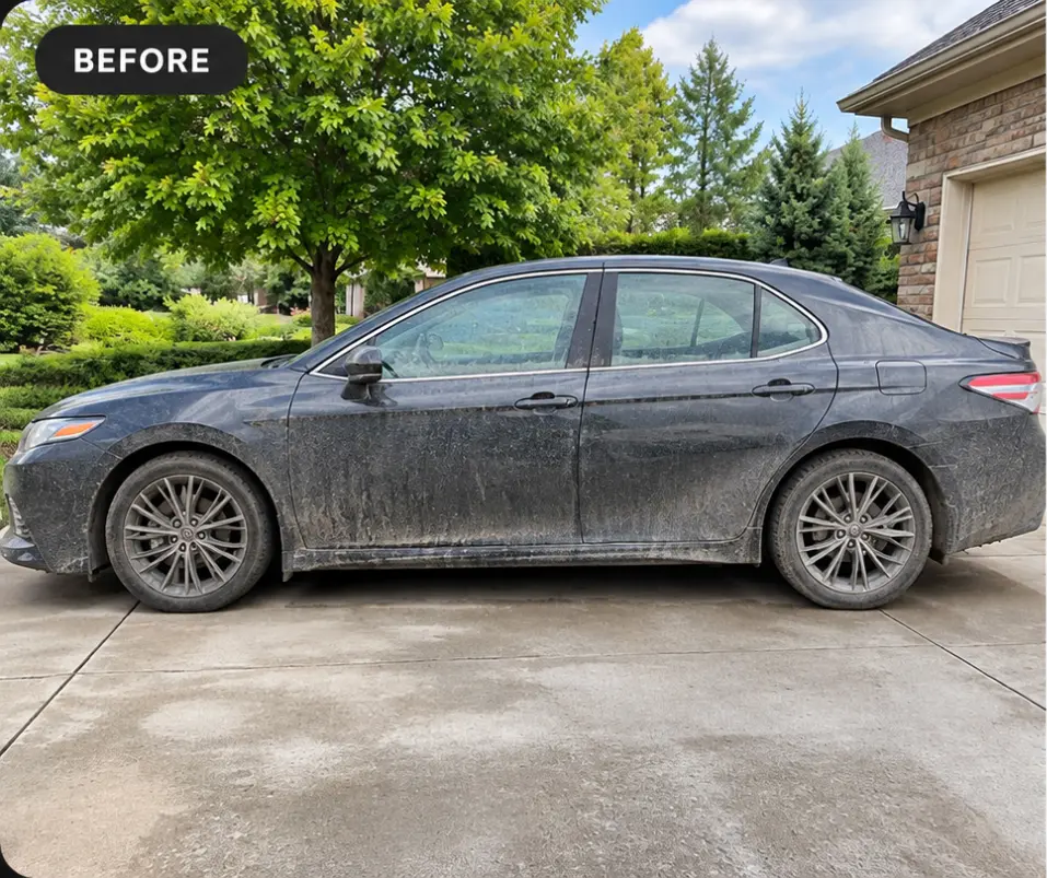 Gray sedan exterior detail before and after before detailing