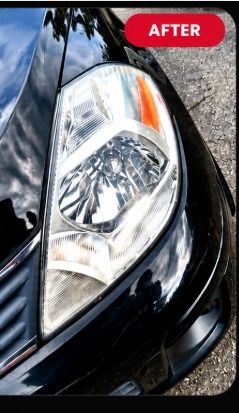 Black car headlight after Headlight Restoration