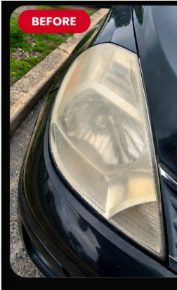 Black car headlight before Headlight Restoration
