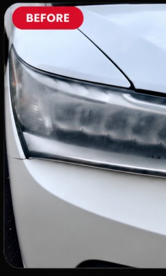 White SUV headlight before Headlight Restoration