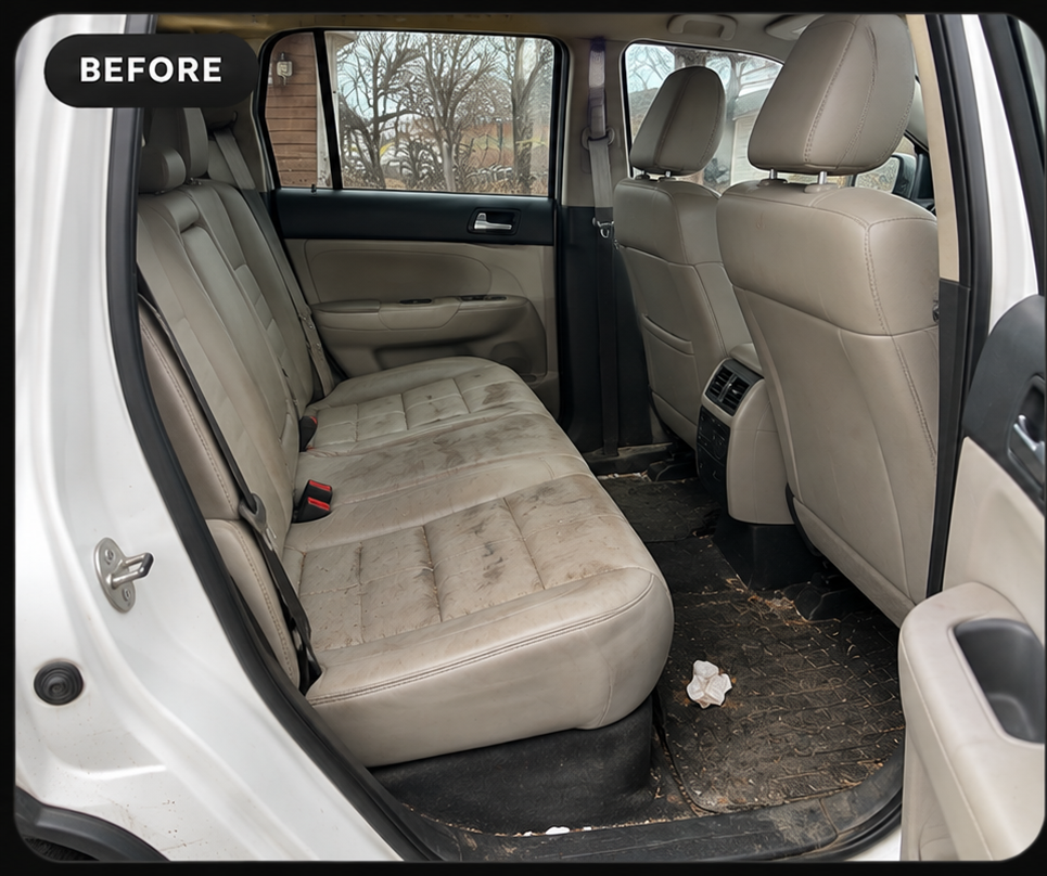 SUV rear cabin seats before and after deep clean before detailing