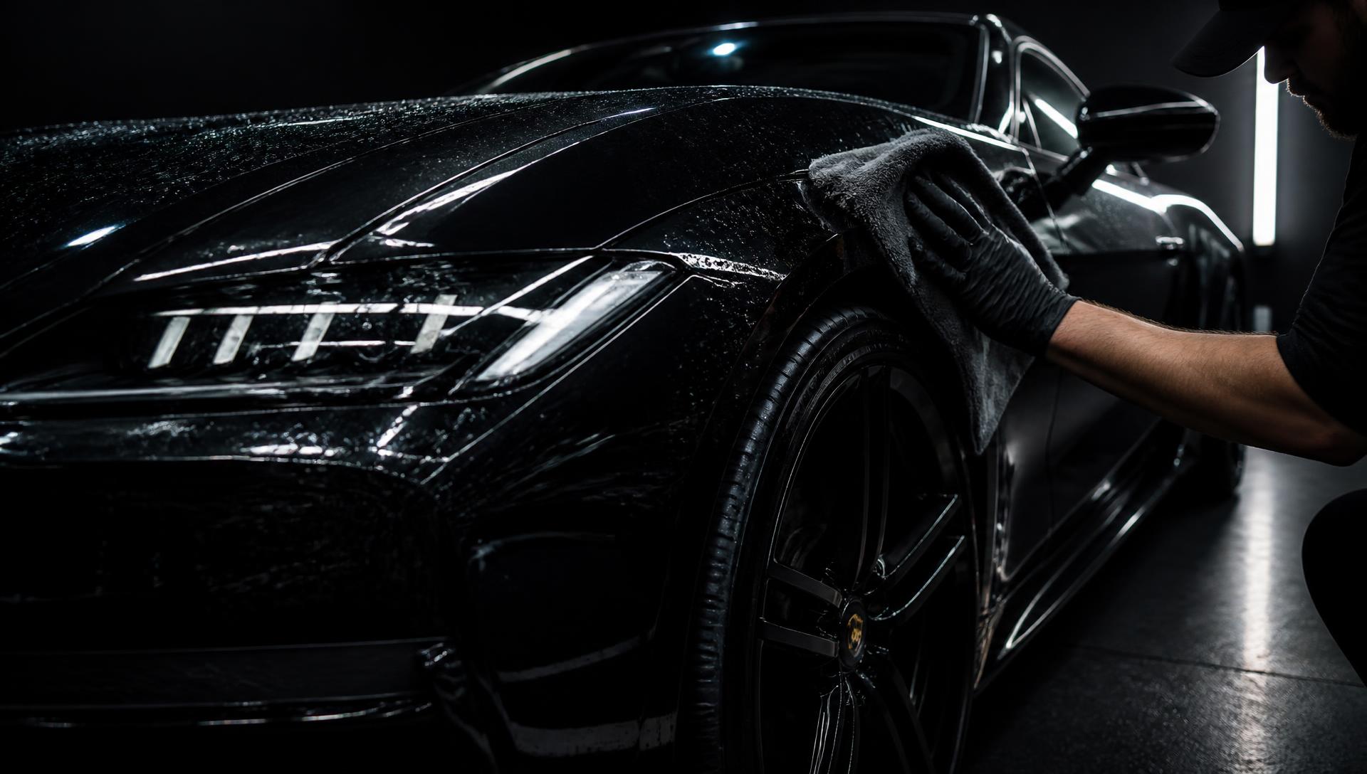 Detailer polishing a glossy black luxury car in Ocean County